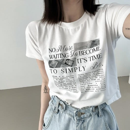 Sienne - Korean Women Fashion - #momslook - Magazine Short Sleeve Tee - 2