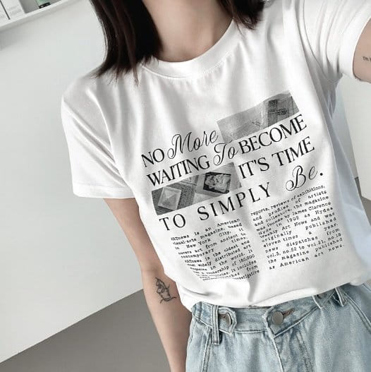 Sienne - Korean Women Fashion - #momslook - Magazine Short Sleeve Tee - 5