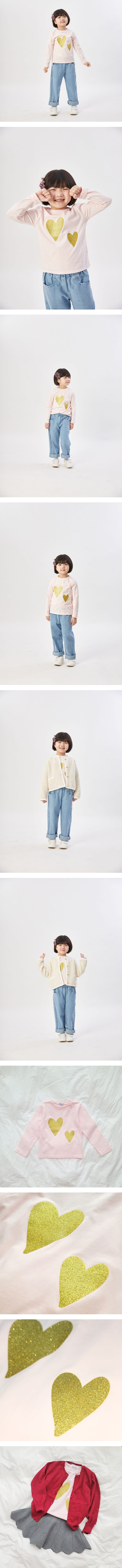 T.j - Korean Children Fashion - #littlefashionista - Glitter Heart Tee - 2