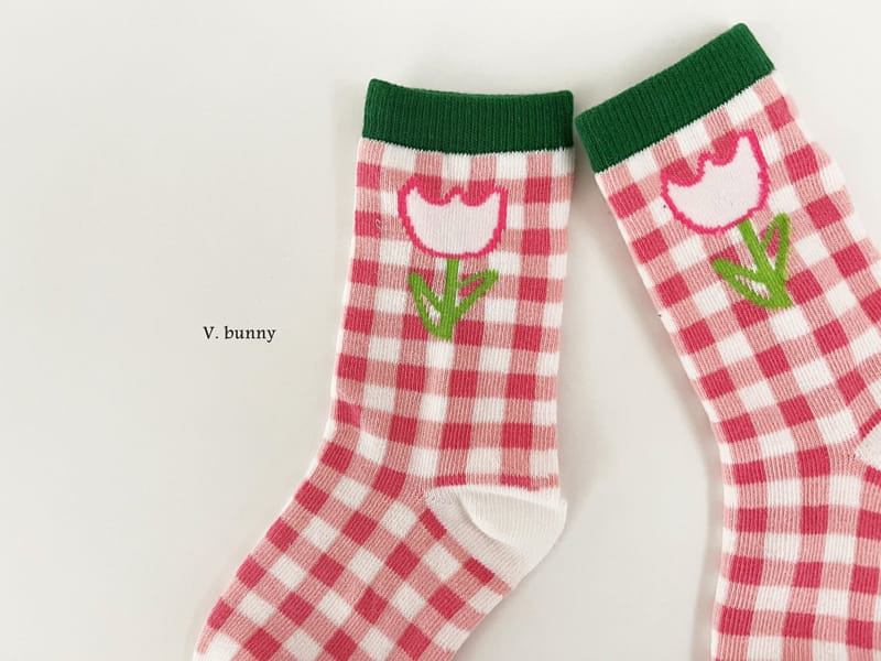 V Bunny - Korean Children Fashion - #prettylittlegirls - Check Tulip Socks Set - 4