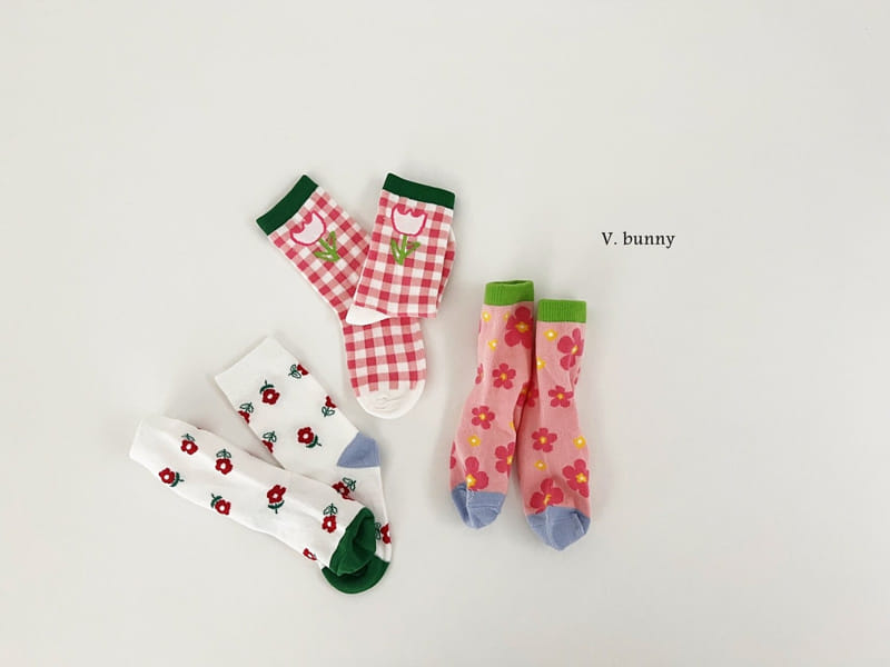 V Bunny - Korean Children Fashion - #discoveringself - Check Tulip Socks Set - 8