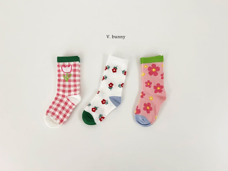 V Bunny - Korean Children Fashion - #kidsshorts - Check Tulip Socks Set - 10