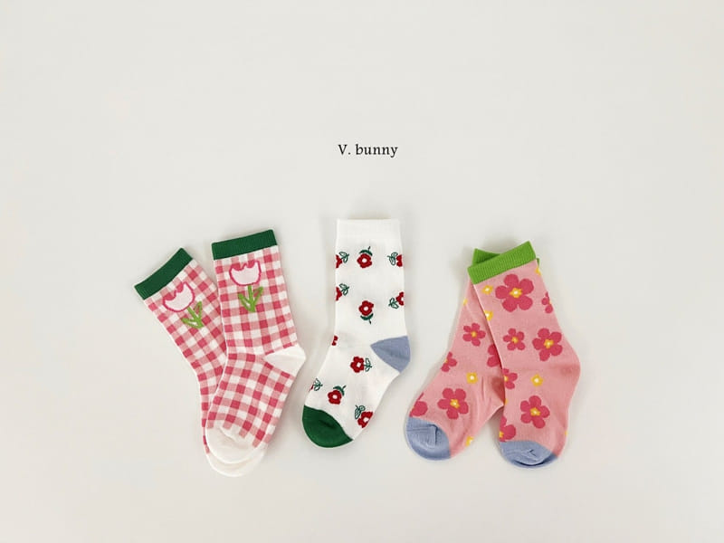 V Bunny - Korean Children Fashion - #magicofchildhood - Check Tulip Socks Set