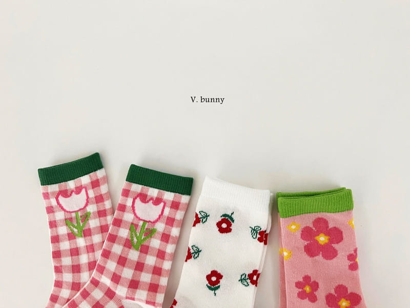 V Bunny - Korean Children Fashion - #minifashionista - Check Tulip Socks Set - 2