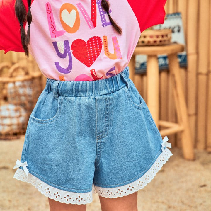 1St Blue - Korean Children Fashion - #Kfashion4kids - Denim Lace Skirt Pants - 2