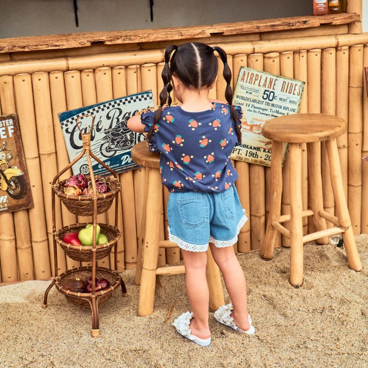 1St Blue - Korean Children Fashion - #childofig - Strawberry Paint Frill Tee - 4