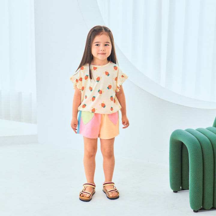 1St Blue - Korean Children Fashion - #designkidswear - Strawberry Paint Frill Tee - 5