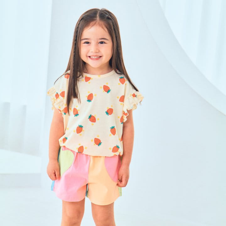 1St Blue - Korean Children Fashion - #fashionkids - Strawberry Paint Frill Tee - 7