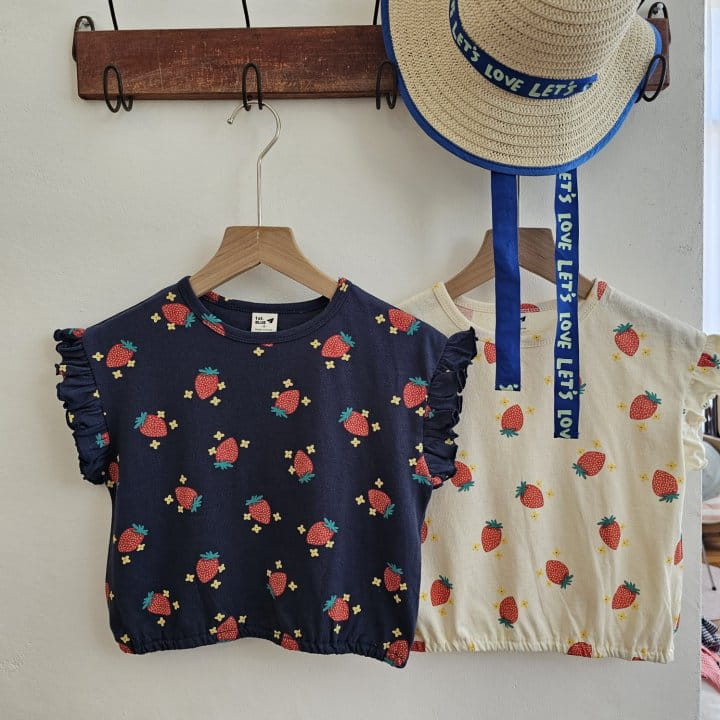 1St Blue - Korean Children Fashion - #kidsstore - Strawberry Paint Frill Tee - 9