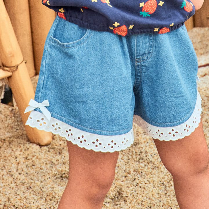 1St Blue - Korean Children Fashion - #kidzfashiontrend - Denim Lace Skirt Pants