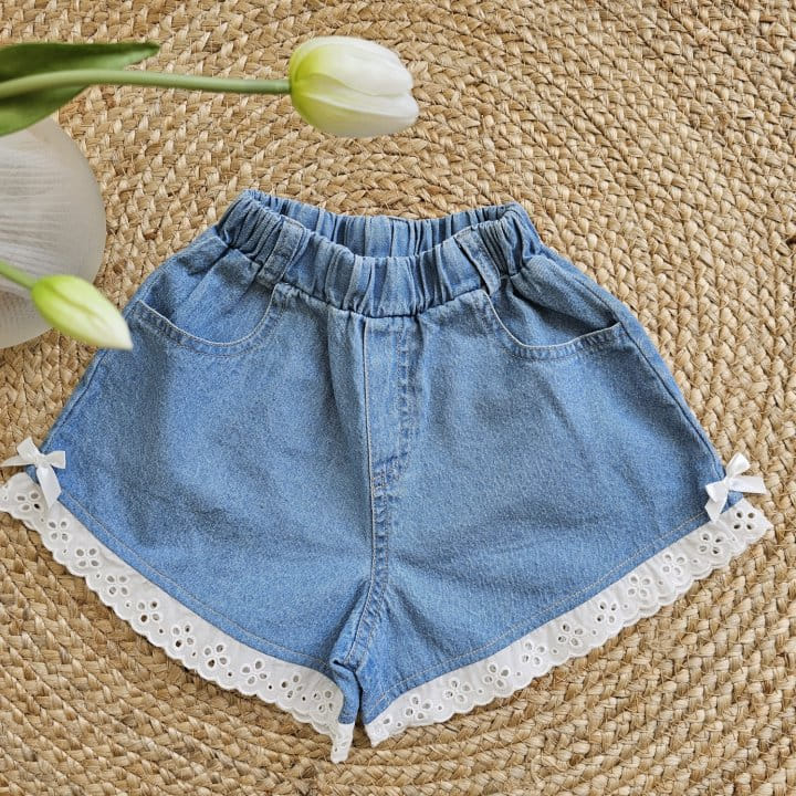 1St Blue - Korean Children Fashion - #minifashionista - Denim Lace Skirt Pants - 5