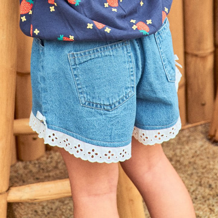 1St Blue - Korean Children Fashion - #stylishchildhood - Denim Lace Skirt Pants - 9