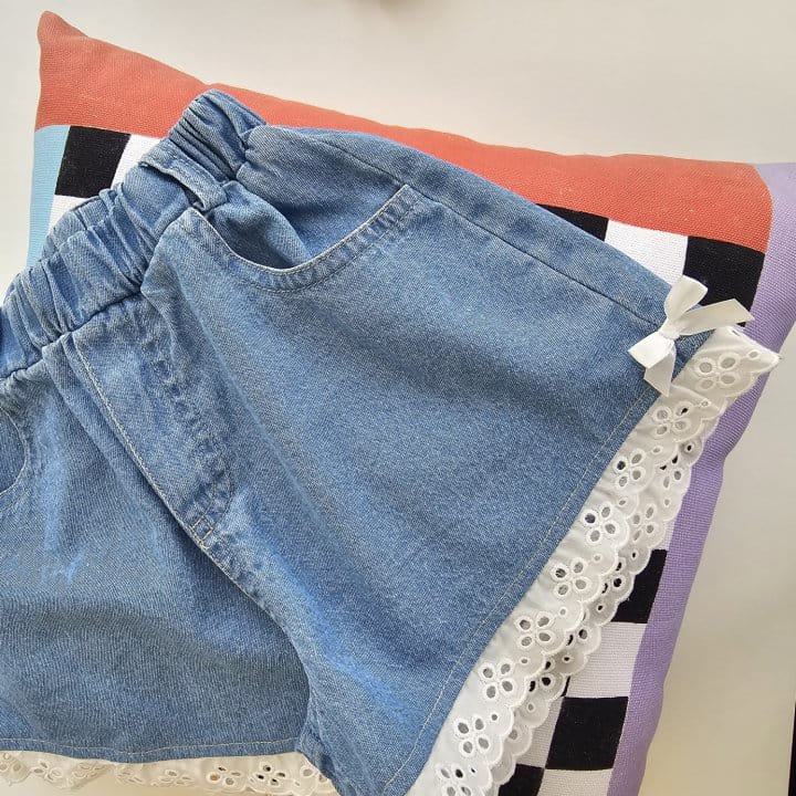 1St Blue - Korean Children Fashion - #toddlerclothing - Denim Lace Skirt Pants - 8