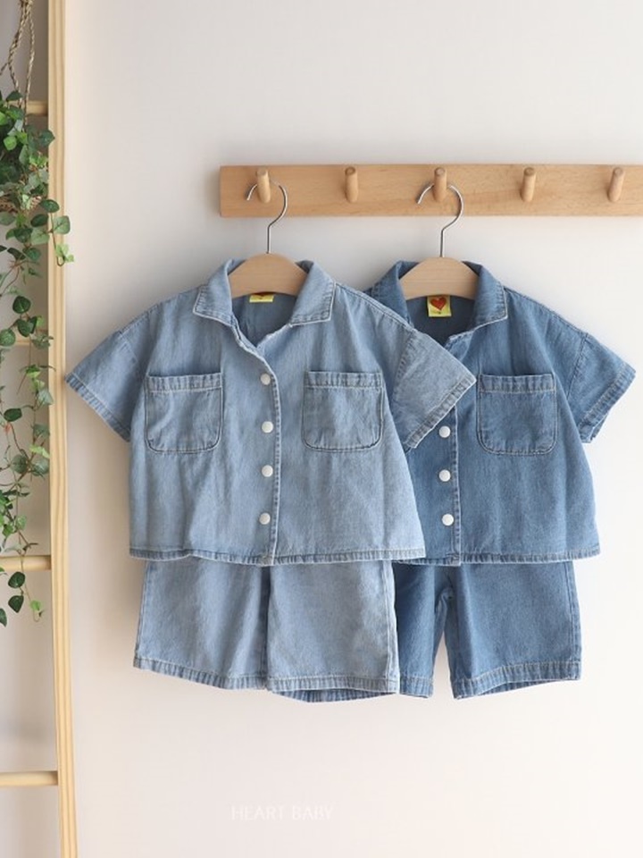 Tick Tock Washing Denim Top Bottom Set