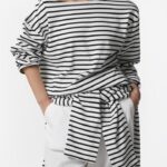 Boyfriend Fit Striped Boatneck T Shirt