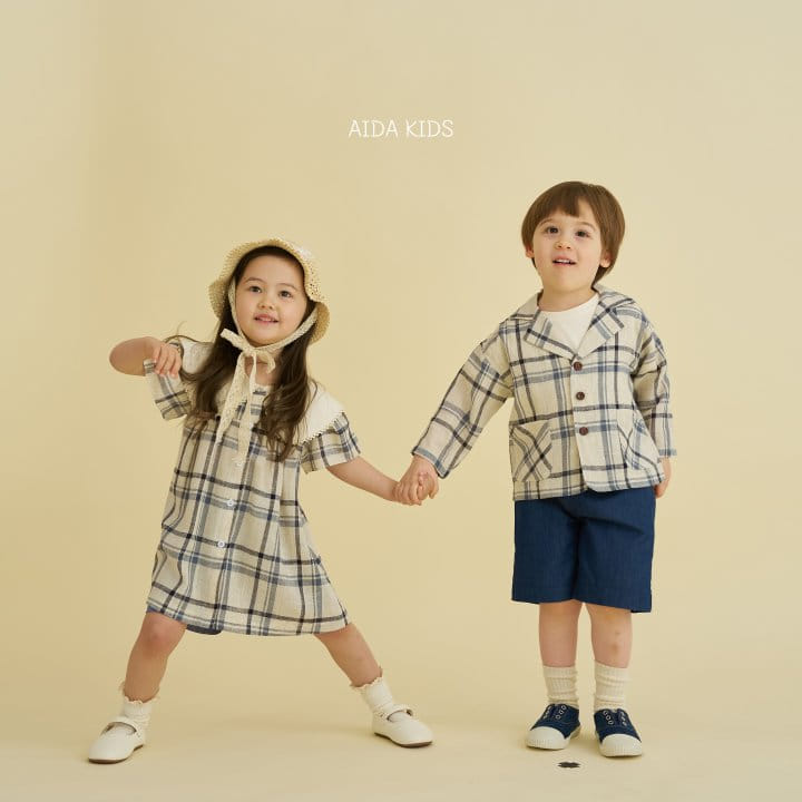 Aida - Korean Children Fashion - #childrensboutique - Check Cotton linen Jacket - 6