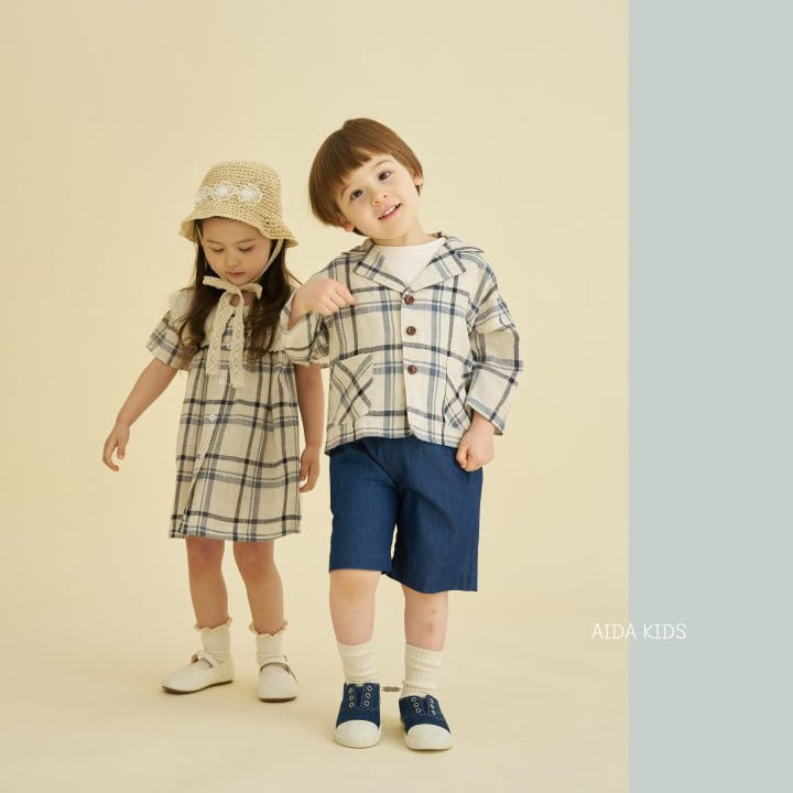 Aida - Korean Children Fashion - #designkidswear - Check Cotton linen Jacket - 7