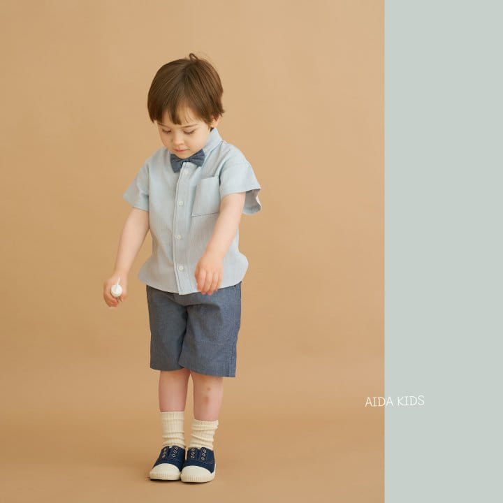 Aida - Korean Children Fashion - #designkidswear - Washed Denim Short Sleeve Shirt - 2