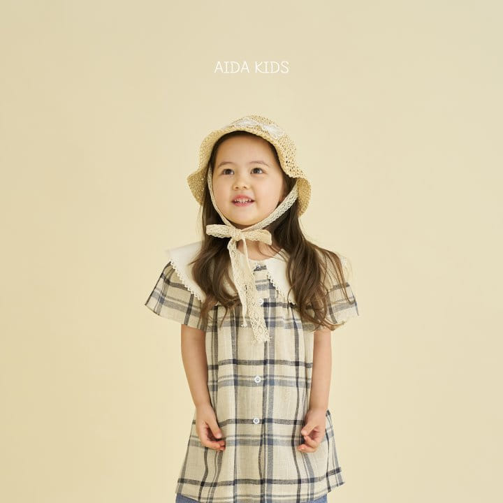 Aida - Korean Children Fashion - #fashionkids - Check Cotton linen One-Piece