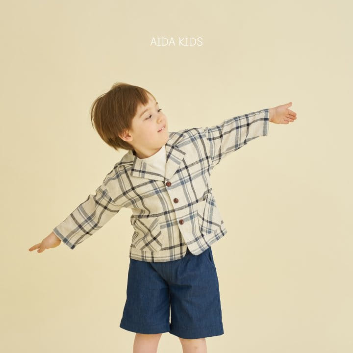 Aida - Korean Children Fashion - #kidsshorts - Check Cotton linen Jacket - 10