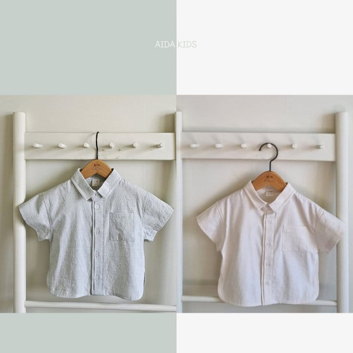 Aida - Korean Children Fashion - #kidsshorts - Washed Cotton Short Sleeve Shirt