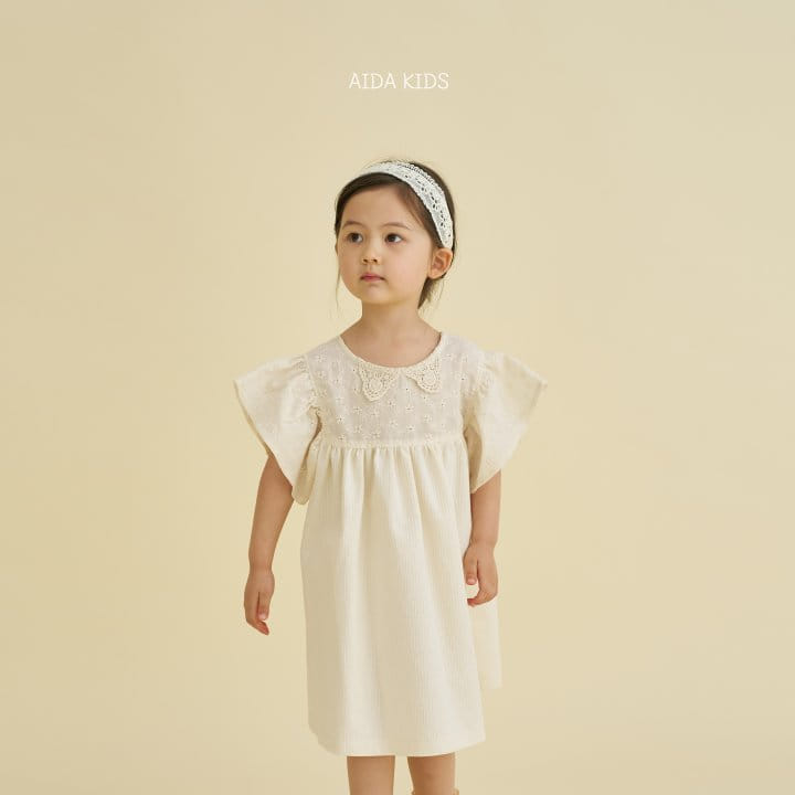 Aida - Korean Children Fashion - #fashionkids - Mini Embroidery Collar One-Piece - 4