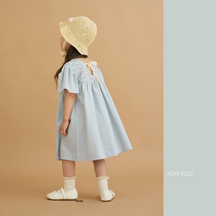 Aida - Korean Children Fashion - #kidsshorts - Denim Embroidery One-Piece - 3