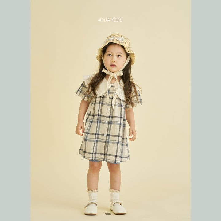 Aida - Korean Children Fashion - #kidsshorts - Check Cotton linen One-Piece - 2