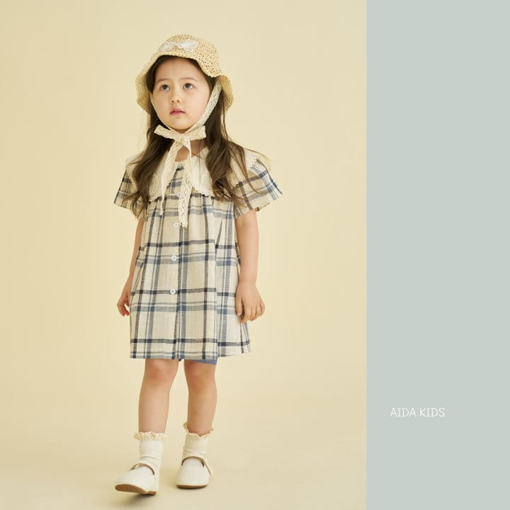 Aida - Korean Children Fashion - #kidsstore - Check Cotton linen One-Piece - 3