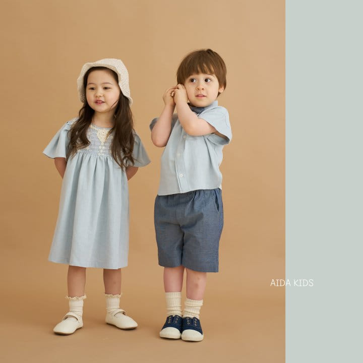 Aida - Korean Children Fashion - #magicofchildhood - Washed Denim Short Sleeve Shirt - 10