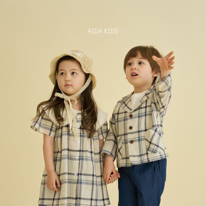 Aida - Korean Children Fashion - #magicofchildhood - Check Cotton linen One-Piece - 7