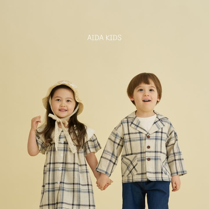 Aida - Korean Children Fashion - #prettylittlegirls - Check Cotton linen Jacket