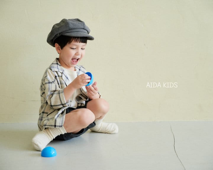 Aida - Korean Children Fashion - #toddlerclothing - Check Cotton linen Jacket - 4