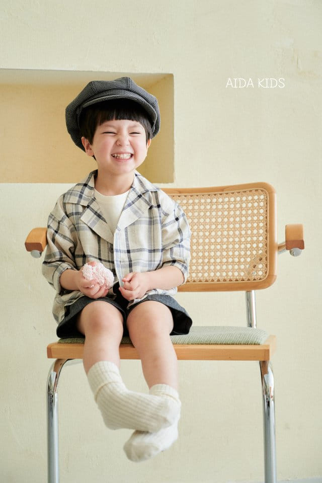 Aida - Korean Children Fashion - #todddlerfashion - Check Cotton linen Jacket - 2