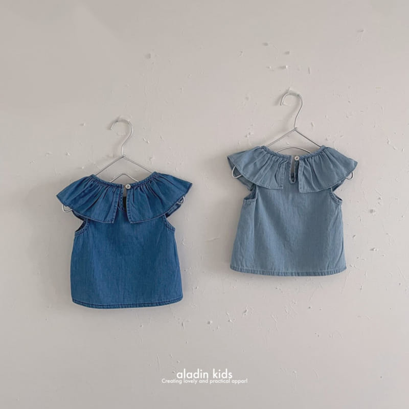 Aladin - Korean Children Fashion - #designkidswear - Big Collar Denim Blouse - 7