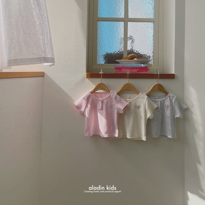 Aladin - Korean Children Fashion - #discoveringself - Heart Embroidery Tee - 2