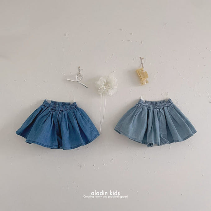 Aladin - Korean Children Fashion - #minifashionista - Denim Wrinkle Skirt Pants