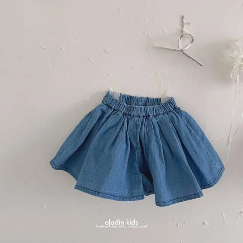 Aladin - Korean Children Fashion - #todddlerfashion - Denim Wrinkle Skirt Pants - 3