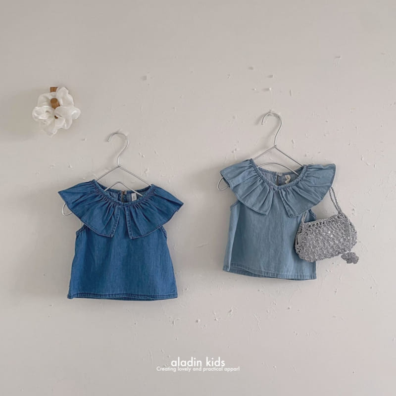 Aladin - Korean Children Fashion - #todddlerfashion - Big Collar Denim Blouse - 2