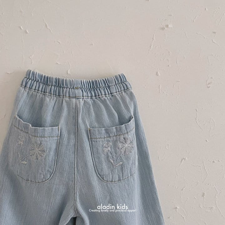 Aladin - Korean Children Fashion - #toddlerclothing - Embroidery Denim Pants - 6