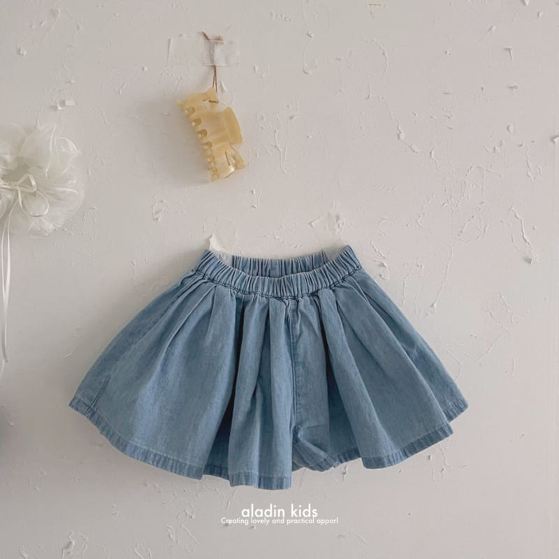 Aladin - Korean Children Fashion - #todddlerfashion - Denim Wrinkle Skirt Pants - 4