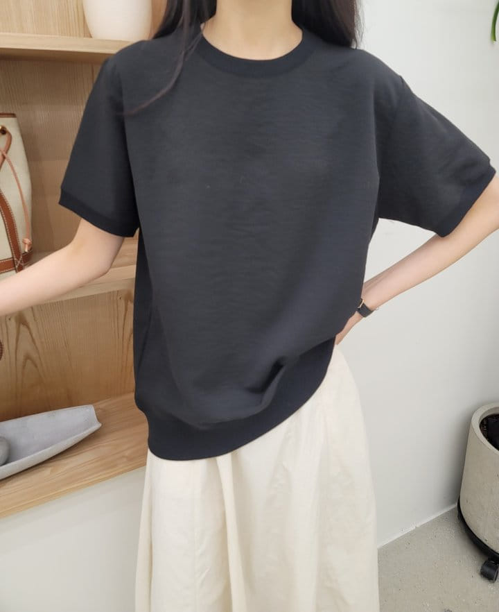 Allu - Korean Women Fashion - #womensfashion - Silk Sweatshirt Short Sleeve Tee - 4