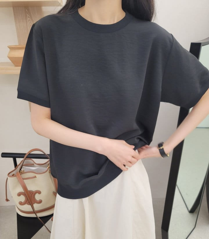 Allu - Korean Women Fashion - #womensfashion - Silk Sweatshirt Short Sleeve Tee - 3