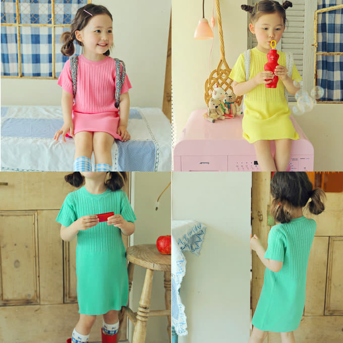 Amber - Korean Children Fashion - #kidsshorts - Macaroon Knit One-Piece