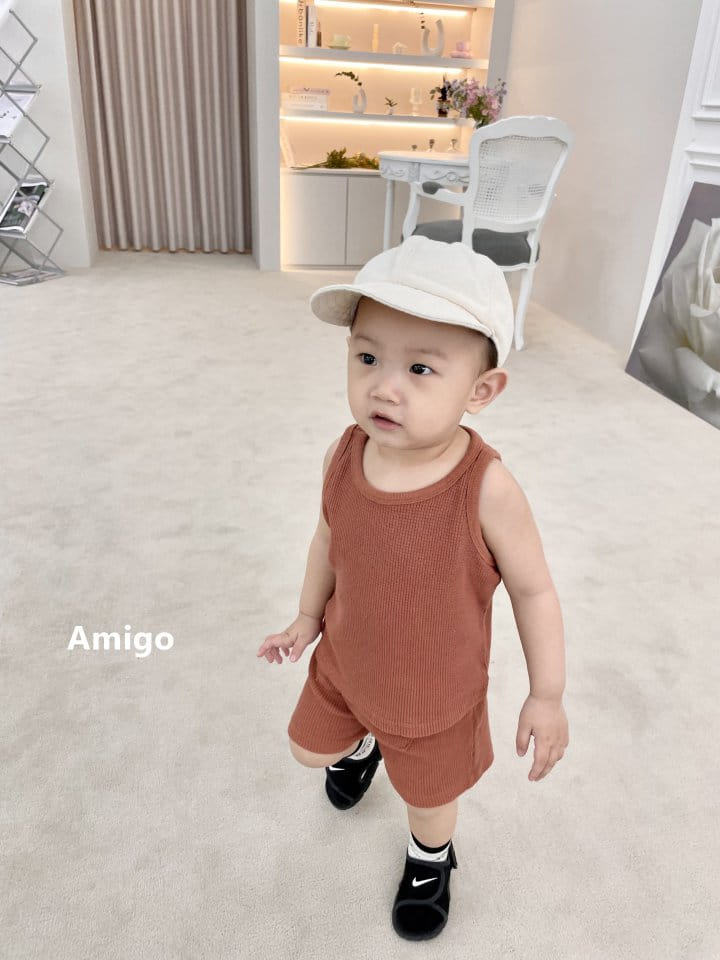 Amigo - Korean Children Fashion - #kidsshorts - Waffle Top Bottom Set - 3