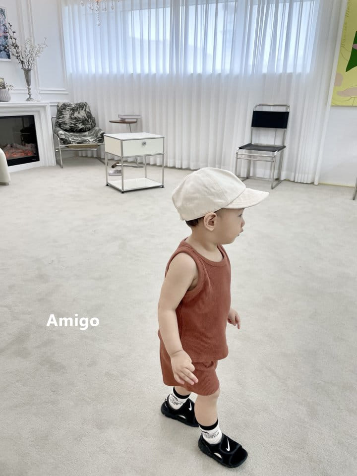 Amigo - Korean Children Fashion - #kidsshorts - Waffle Top Bottom Set - 4