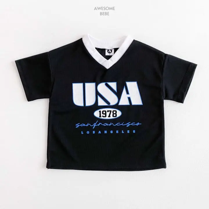 Awesome Bebe - Korean Children Fashion - #toddlerclothing - USA Mesh Short Sleeve Tee - 10