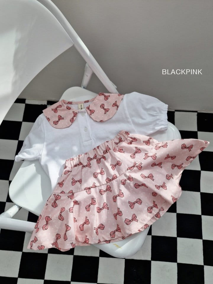 Black Pink - Korean Children Fashion - #Kfashion4kids - Dot Ribbon Top Bottom Set