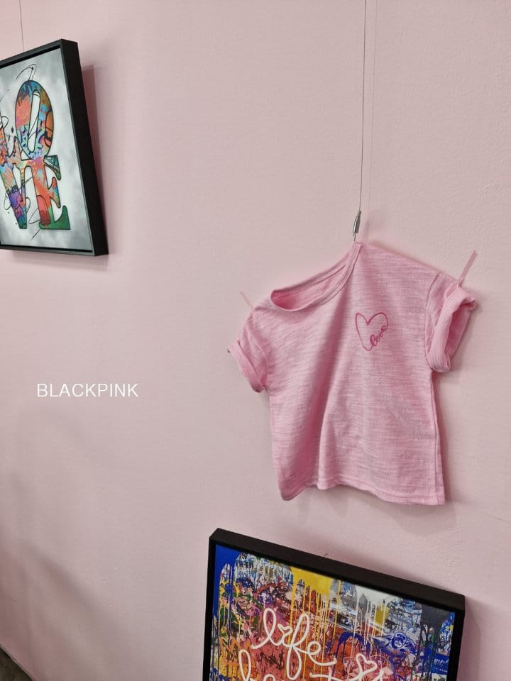 Black Pink - Korean Children Fashion - #childofig - Heart Slub Tee - 10