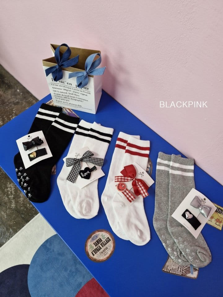 Black Pink - Korean Children Fashion - #designkidswear - Two Line Socks 4 type Set